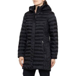 NEW 32 Degrees Packable Hooded Jacket - 3/4 Length, Insulated in black 1225 4s2